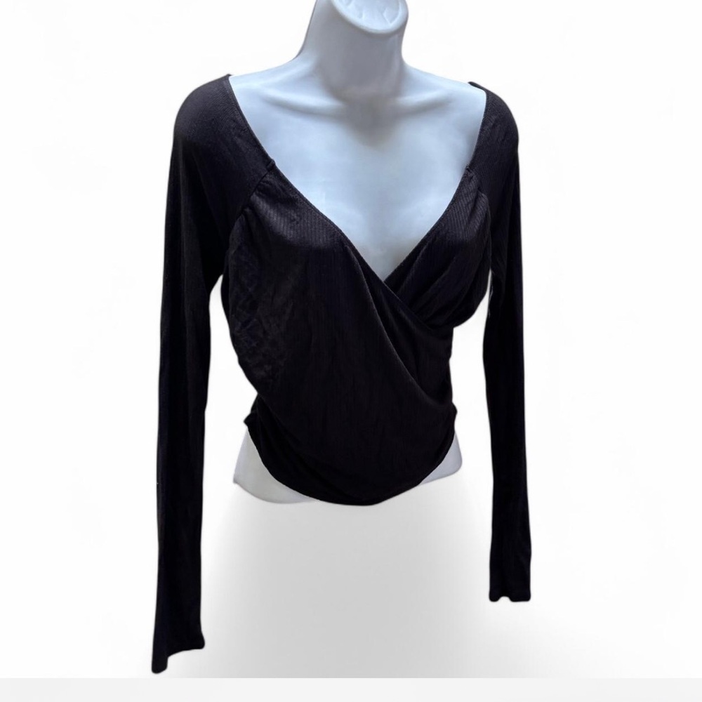 BP Black Wrap Blouse with Long Sleeves, Goth, Grunge, biker, baddie